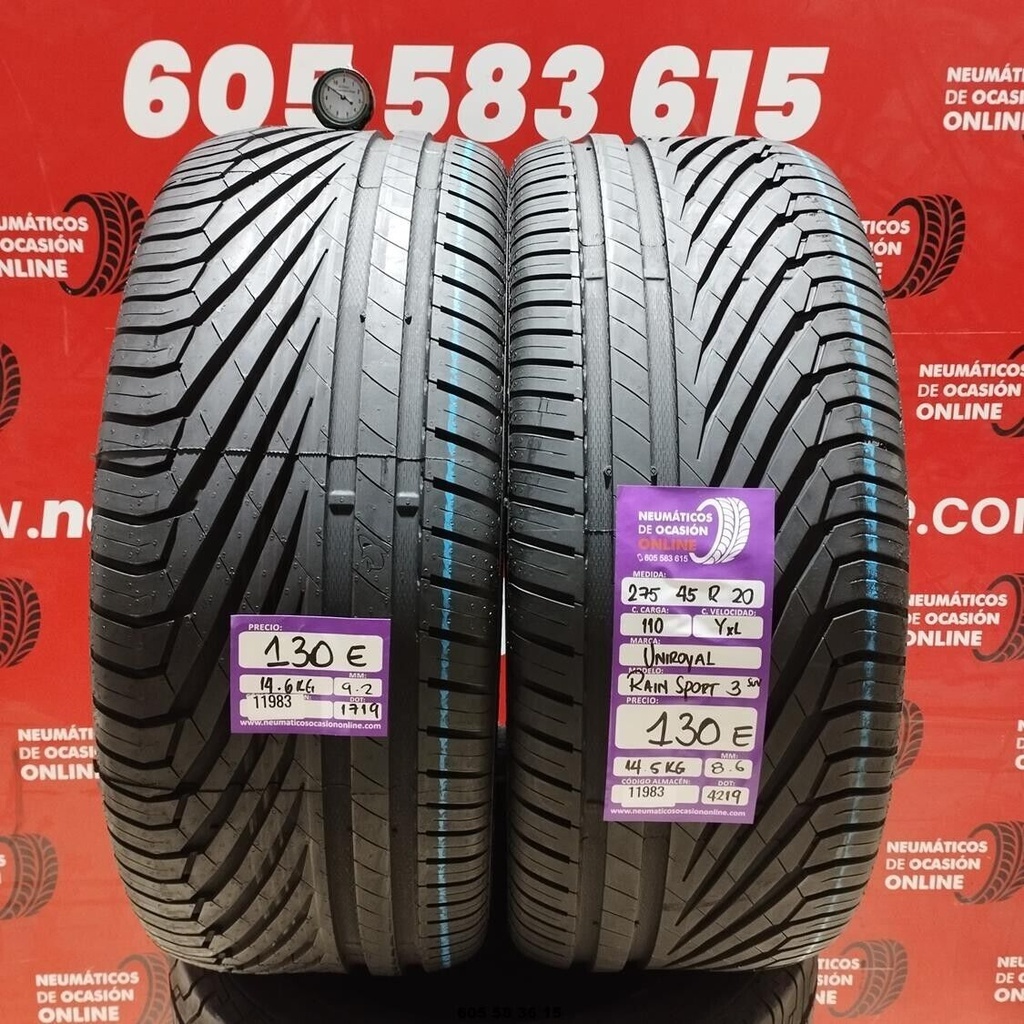 2x 275 45 R20 110YXL UNIROYAL RAIN SPORT3 SUV 9.2/8.6mm REF:11983