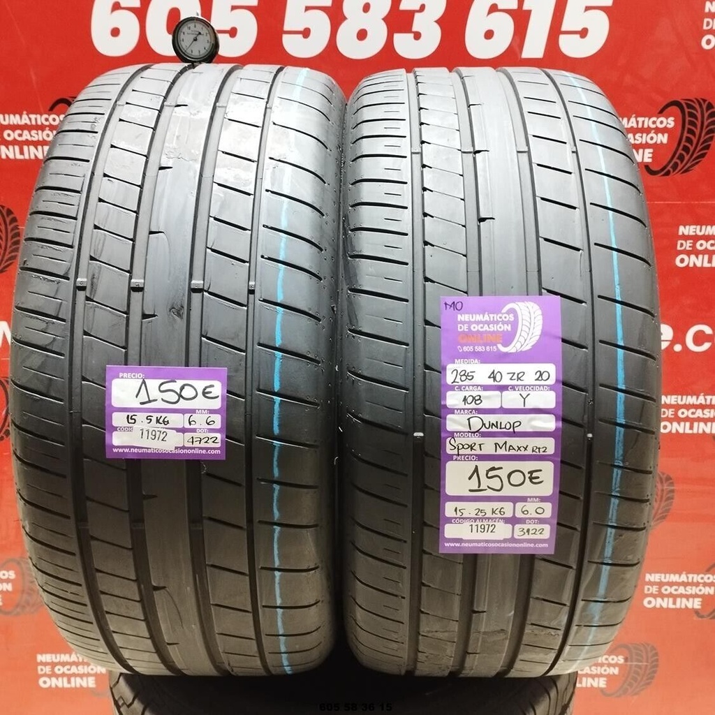 2x 285 40 ZR20 108Y DUNLOP SPORT MAXX RT2 MO 6.0/6.6mm REF:11972