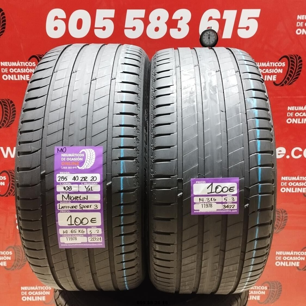 2x 285 40 Z R20 108YXL MICHELIN LATITUDE SPORT3 5.2/5.3mm REF:11978