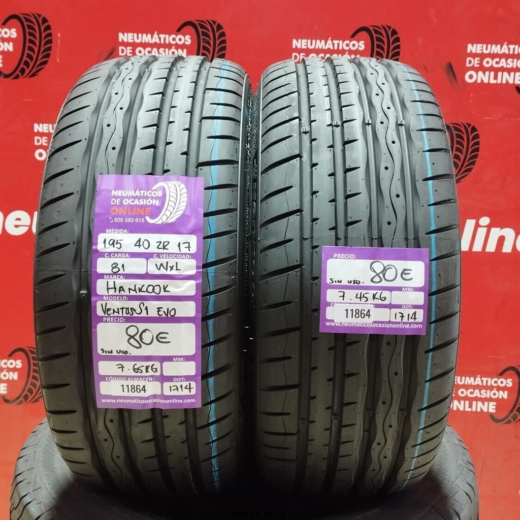 2x 195 40 Z R17 81WXL HANKOOK VENTUS S1 EVO DOT:1714 (SIN USO) Ref.11864