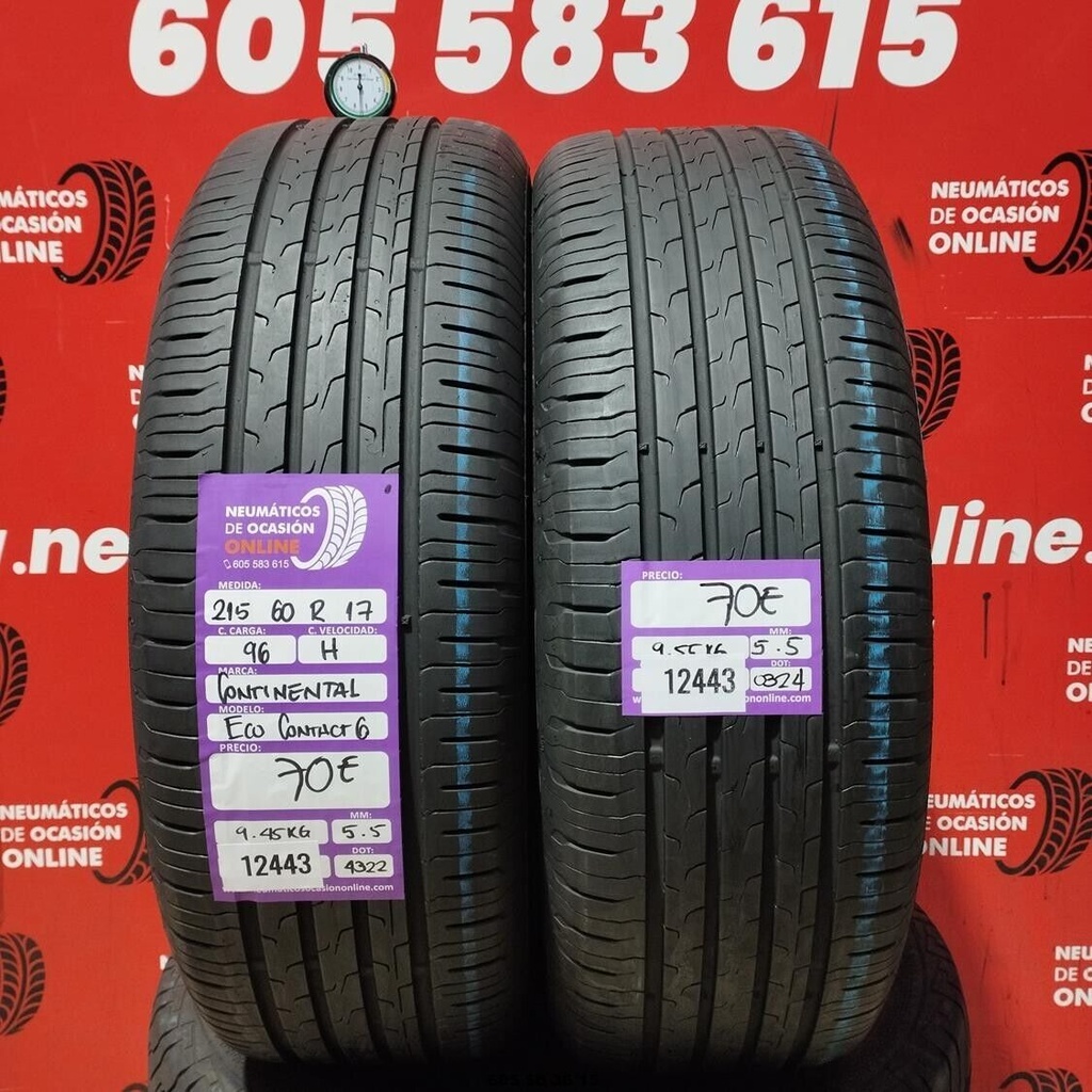 2x 215 60 R17 96H CONTINENTAL ECO CONTACT 5.5/5.5mm REF:12443