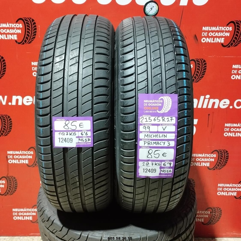 2x 215 65  R17 99V MICHELIN PRIMACY3 6.6/6.9mm REF:12409