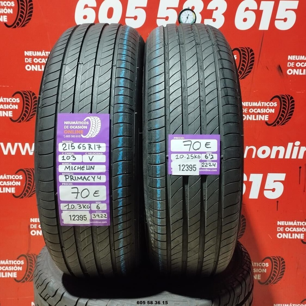 2x 215 65 R17 103V MICHELIN PRIMACY4 6.0/6.2mm REF:12395