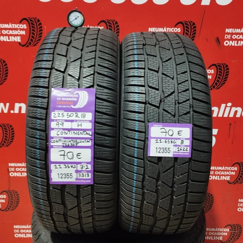 2x 225 50 R18 99H CONTINENTAL CONTIWINTER M+S* 7.2/8.0mm REF:12355