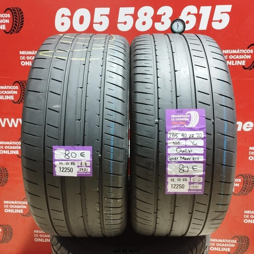 2x 285 40 Z R20 108YXL DUNLOP SPORT MAXX RT2 MO 4,6/5,0 mm REF:12250