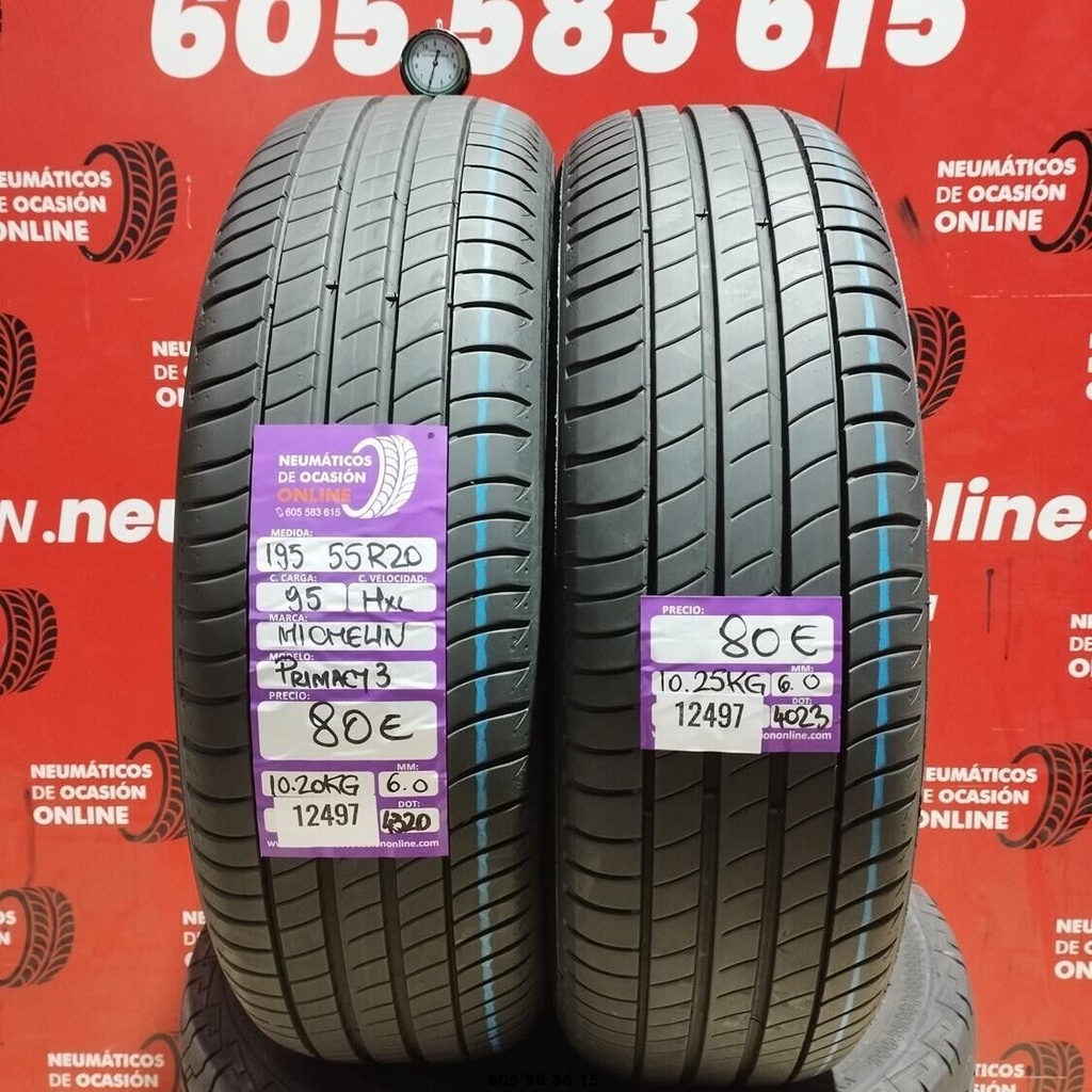 2x 195 55 R20 95HXL MICHELIN PRIMACY3 6.0/6.0mm REF:12497