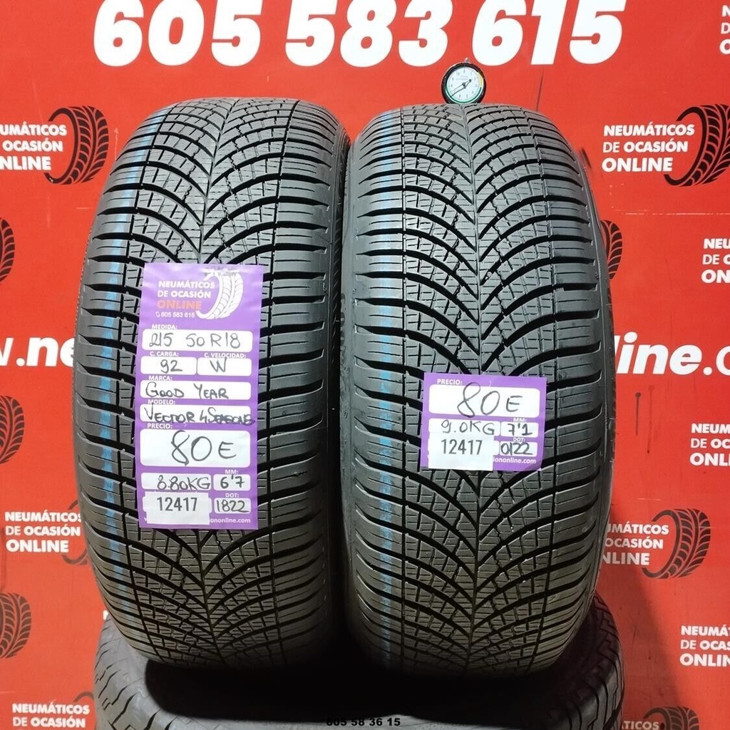 2x 215 50 R18 92W GOODYEAR VECTOR 4SEASONS M+S* 6.7/7.1mm REF:12417