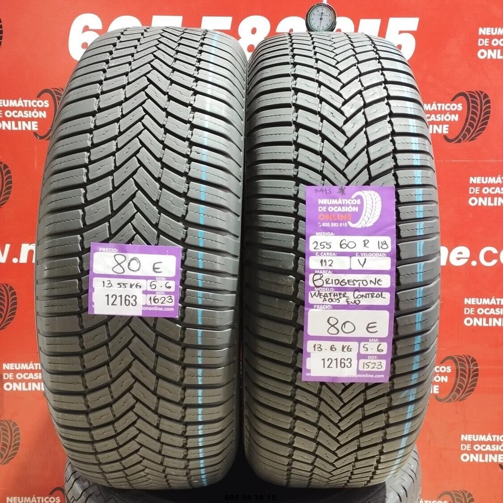 2x 255 60 R18 112V BRIDGESTONE WEATHER CONTROL M+S* 5.6/5.6mm REF:12163