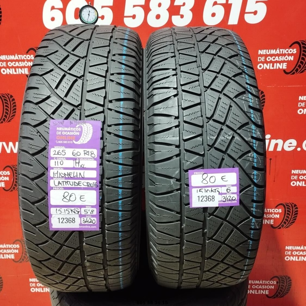 2x 265 60 R18 110HXL MICHELIN LATITUDE CROSS SUV M+S* 5.8/6.0mm REF:12368