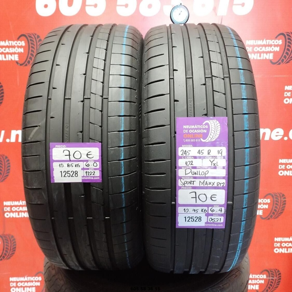 2x 245 45 R19 102YXL DUNLOP SPORT MAXX RT2 6.4/6.0mm REF:12528