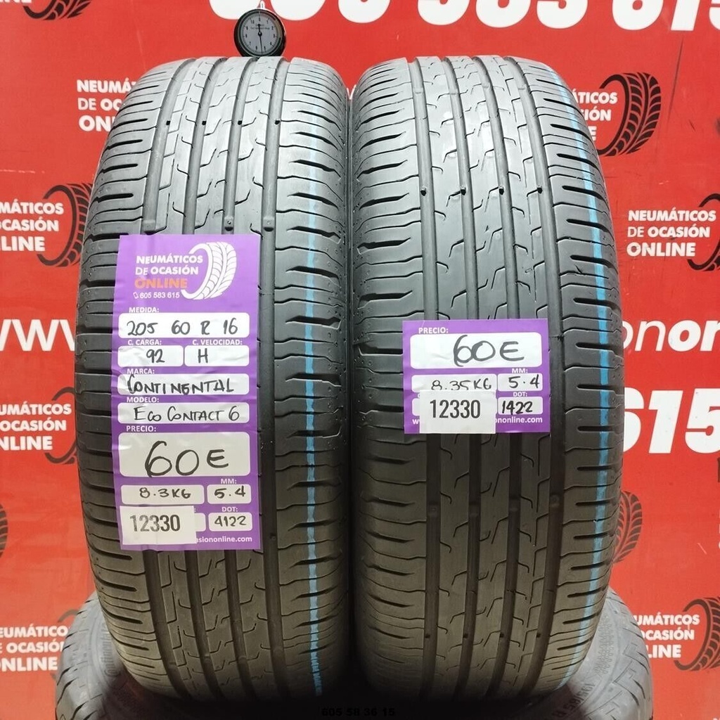 2x 205 60 R16 92H CONTINENTAL ECOCONTACT6 5,4/5,4 mm REF:12330