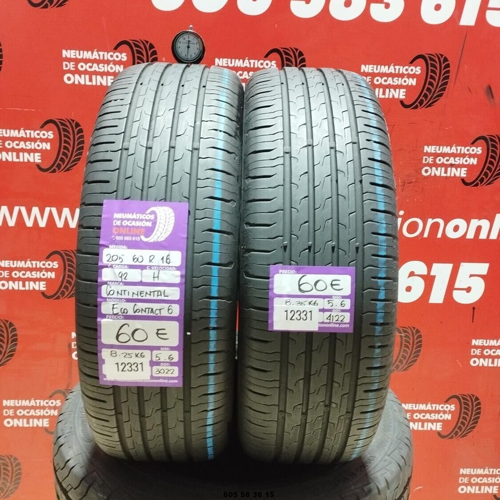 2x 205 60 R16 92H CONTINENTAL ECOCONTACT6 5,6/5,6 mm REF:12331