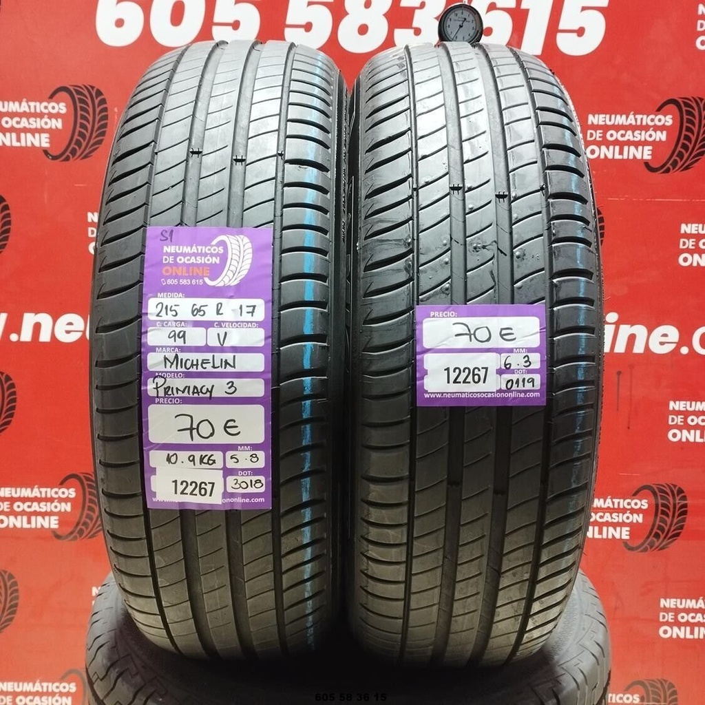 2x 215 65 R17 99V MICHELIN PRIMACY3 S1 5,8/6,3 mm REF:12267