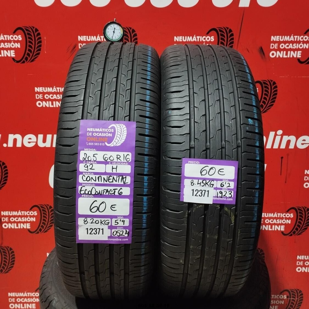 2x 205 60 R16 92H CONTINENTAL ECOCONTACT6 5,9/6,2 mm REF:12371