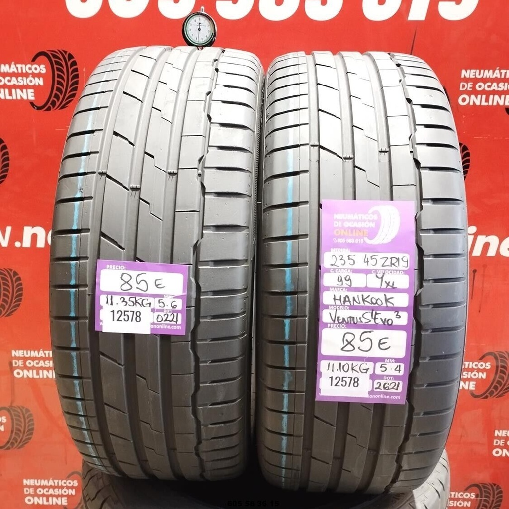 2x 235 45 ZR19 99YXL HANKOOK VENTUS S1 EVO3 5.6/5.4mm REF:12578