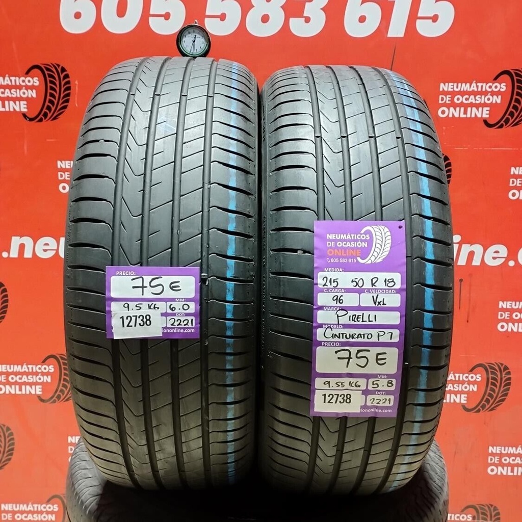 2x 215 50 R18 96VXL PIRELLI CINTURATO 6.0/5.8mm REF:12738