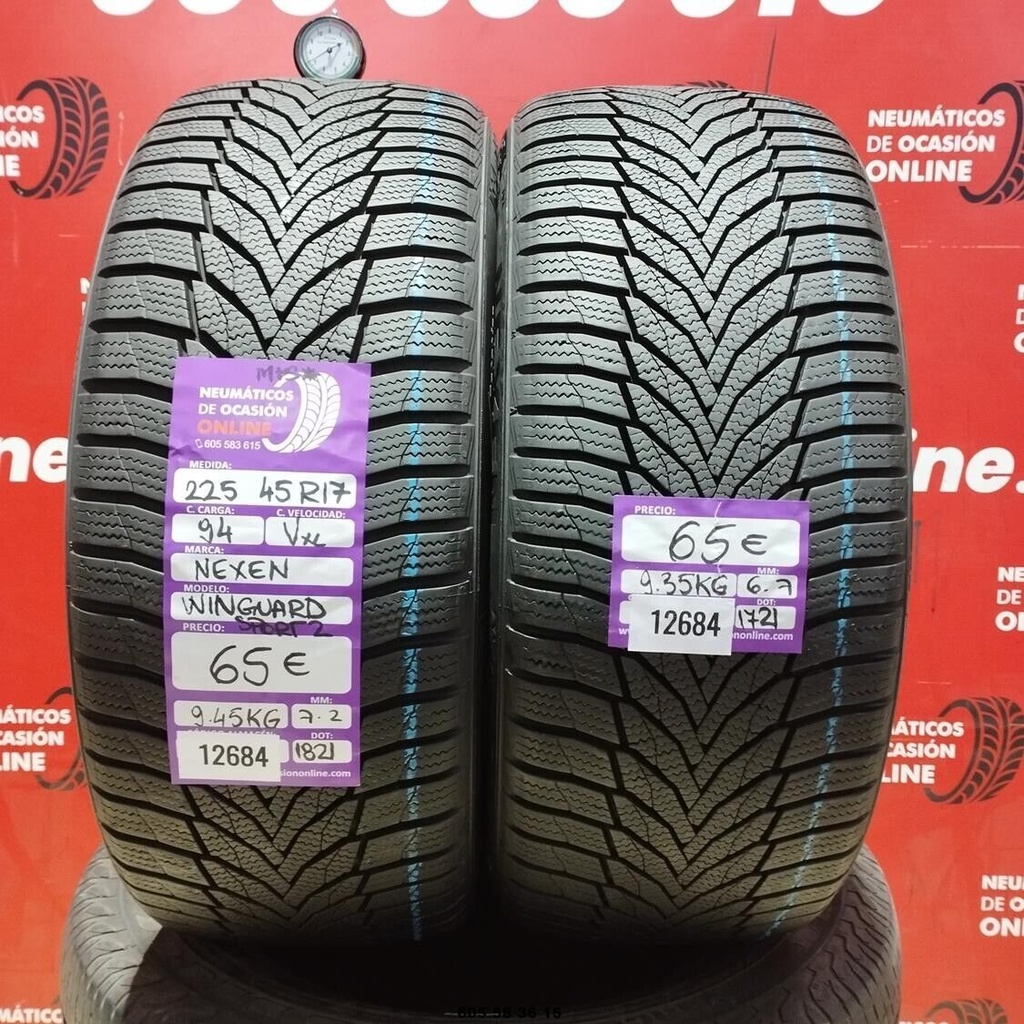 2x 225 45 R17 94VXL NEXEN WINGUARD SPORT2 M+S* 7.2/6.7mm REF:12684