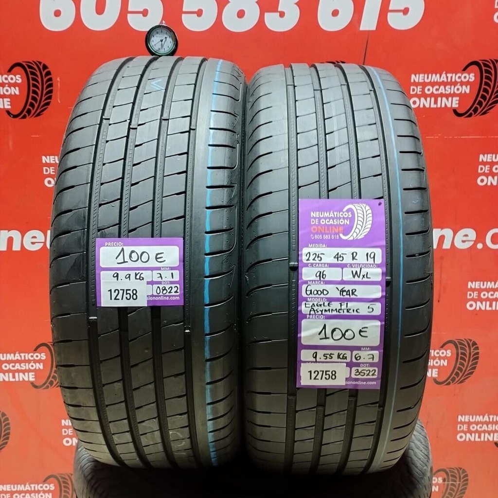 2x 225 45 R19 96WXL GOODYEAR EAGLE F1 ASYMMETRIC 6.7/7.1mm REF:12758