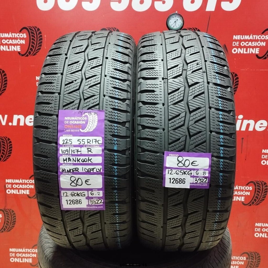 2x 225 55 R17C 109/107R HANKOOK WINTER ICEPT M+S* 6.2/6.8mm REF:12686