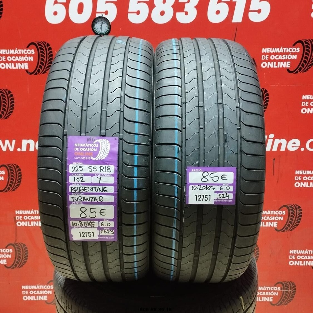 2x 225 55 R18 102Y BRIDGESTONE TURANZA6 MO 6.0/6.0mm REF:12751