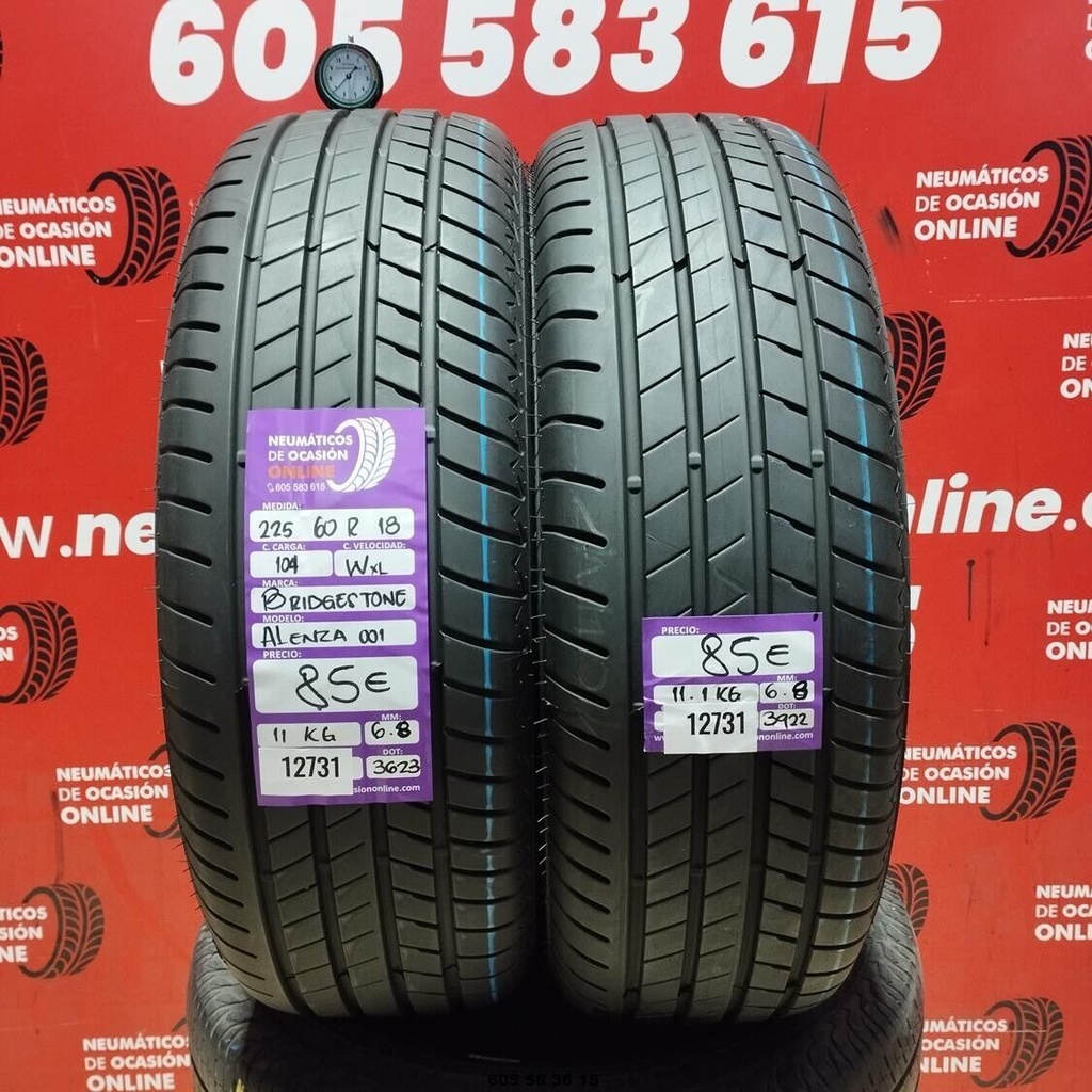 2x 225 60 R18 104WXL BRIDGESTONE ALENZA 001 6.8/6.8mm REF:12731