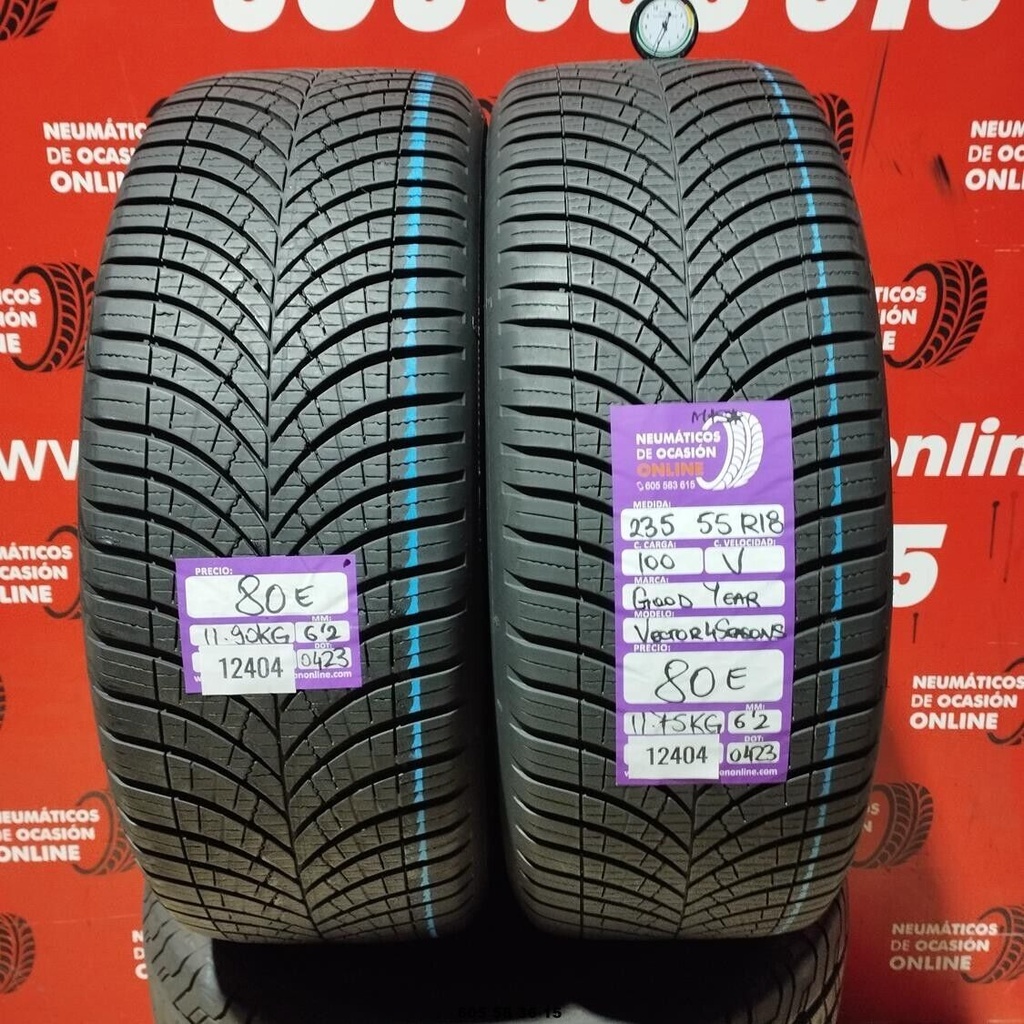 2x 235 55 R18 100V GOODYEAR VECTOR 4SEASONS M+S* 6.2/6.2mm REF:12404