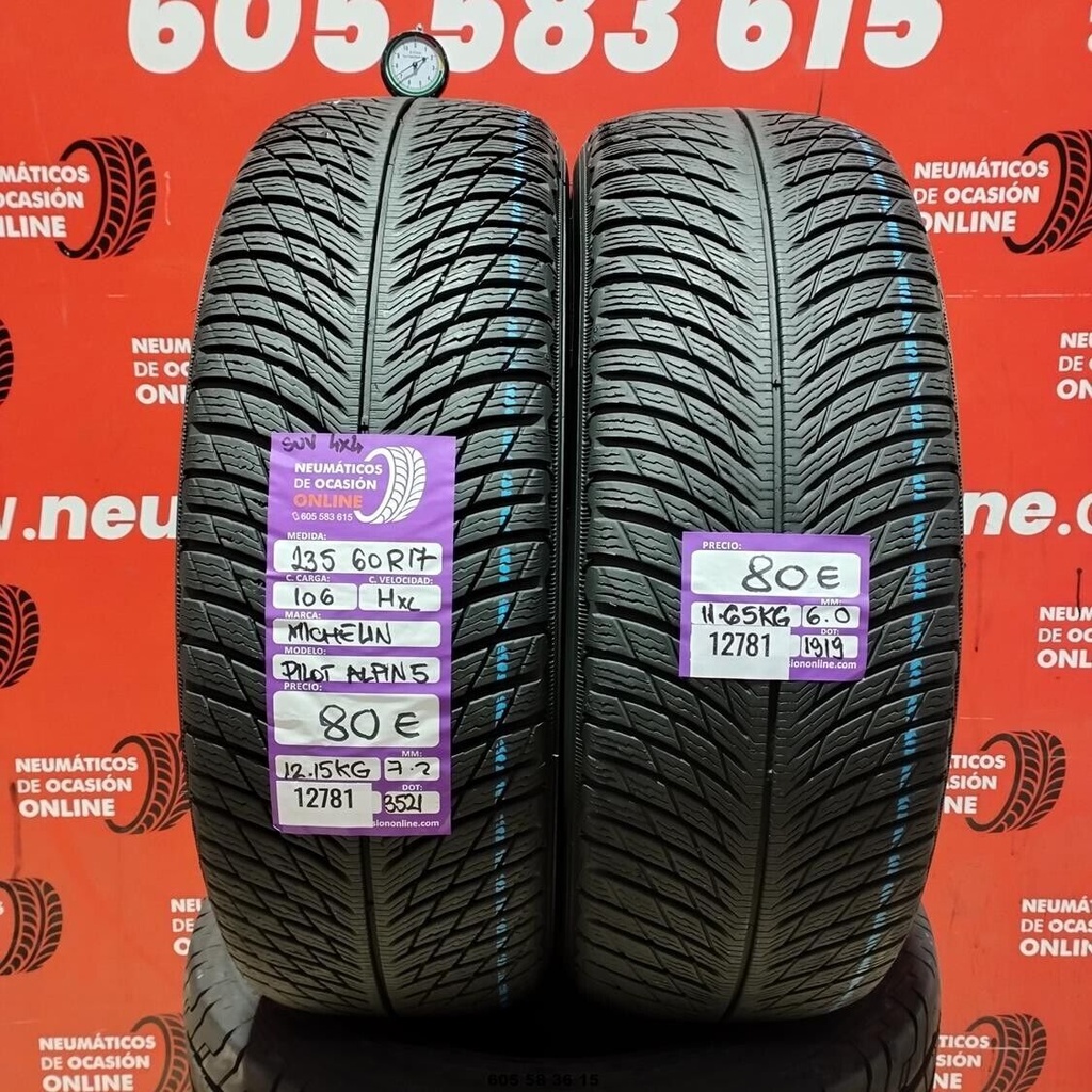 2x 235 60 R17 106HXL MICHELIN PILOT ALPIN5 7.2/6.0mm REF:12781