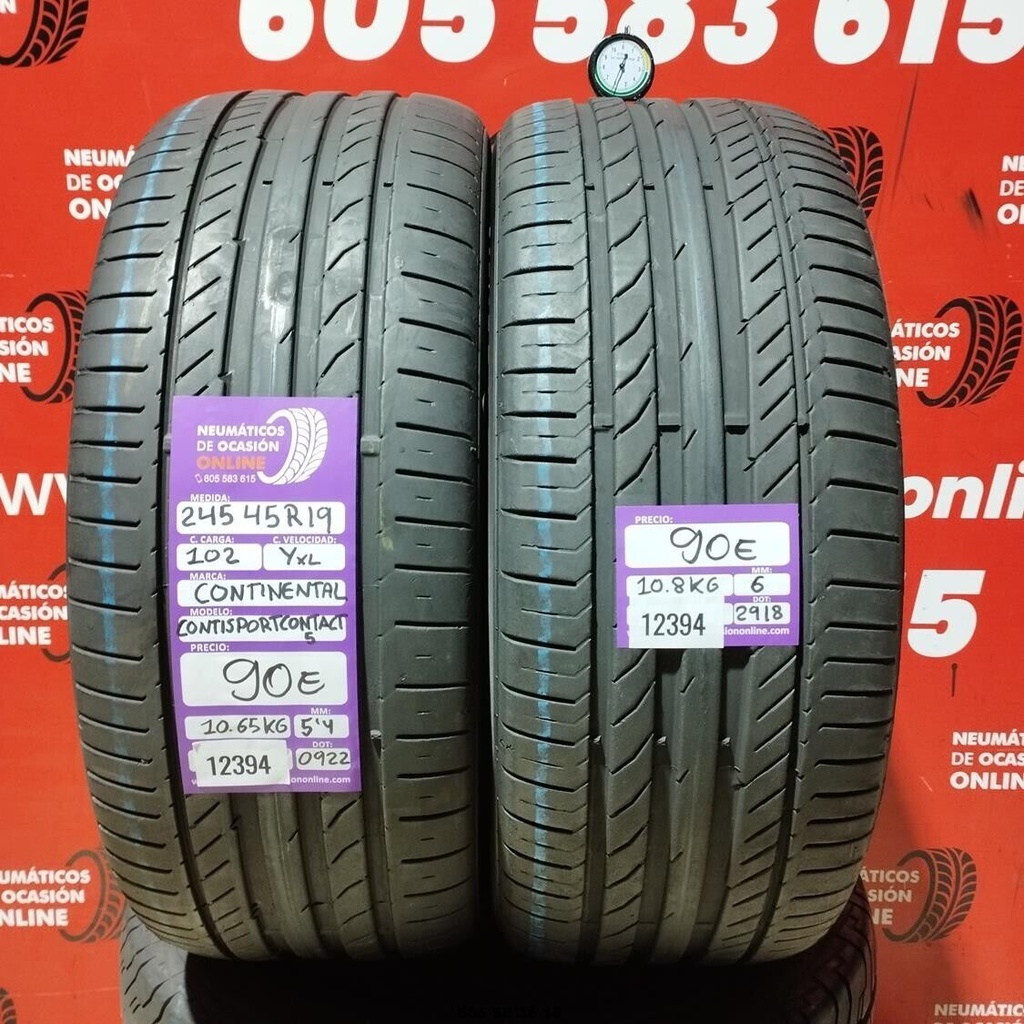 2x 245 45 R19 102YXL CONTINENTAL CONTISPORT CONTACT5 6.0/5.4mm REF:12394