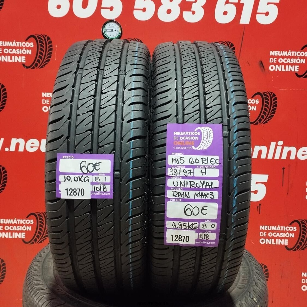 2x 195 60 R16C 99/97H UNIROYAL RAINMAX3 8.1/8.0mm REF:12870