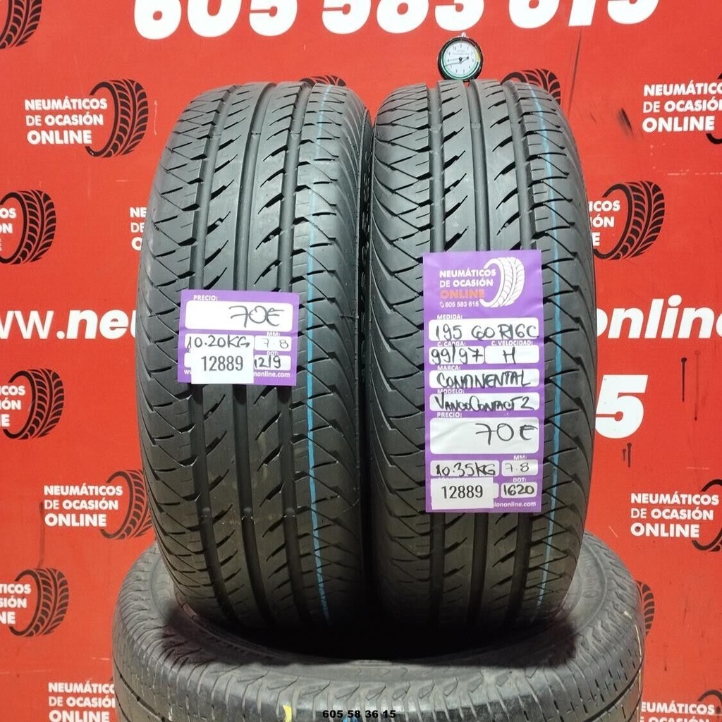 2x 195 60 R16C 99/97H CONTINENTAL VANCO CONTACT2 7.8/7.8mm REF:12889