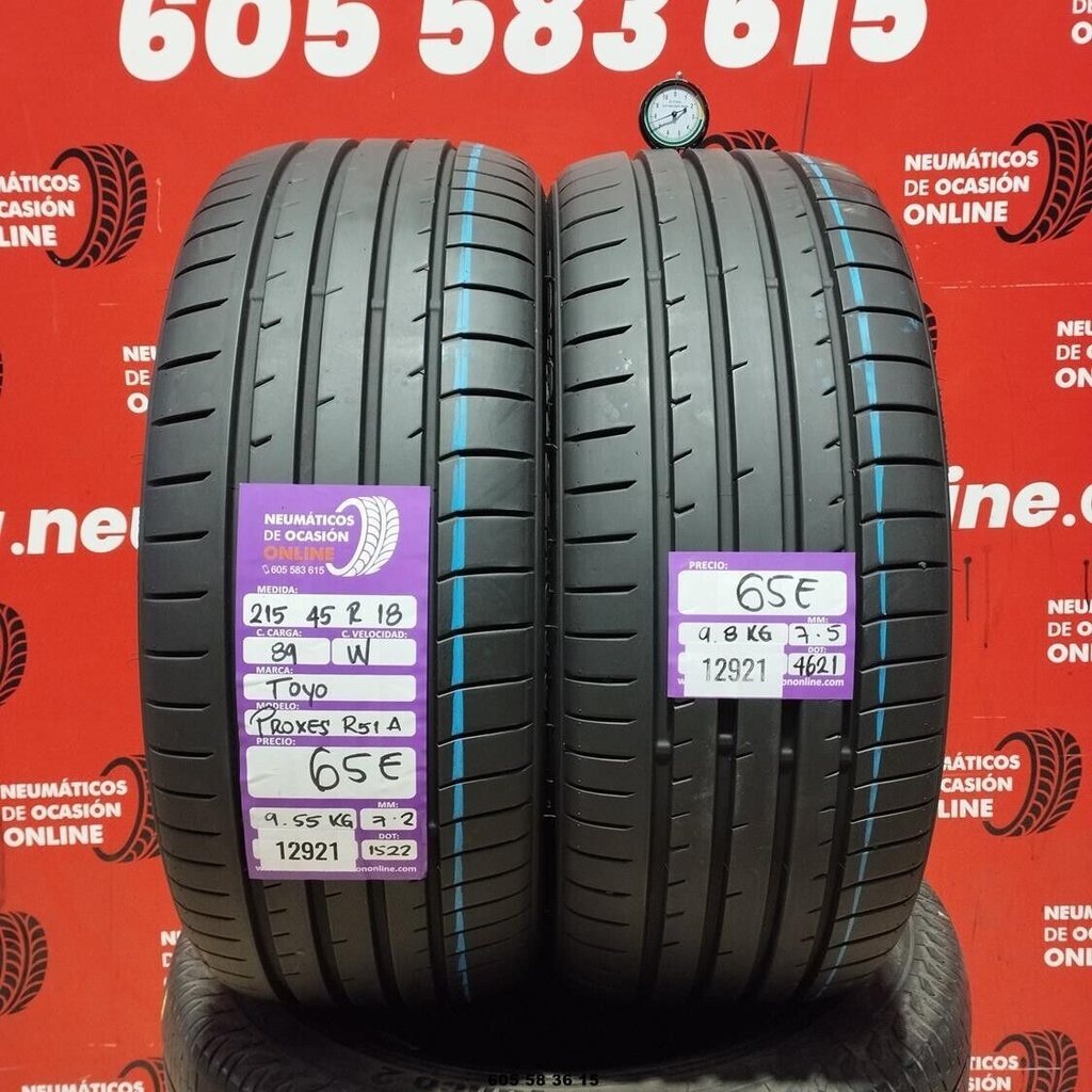 2x 215 45 R18 89W TOYO PROXES R51A 7.2/7.5mm REF:12921