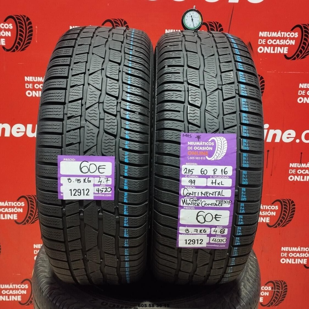 2x 215 60 R16 99HXL CONTINENTAL WINTER CONTI M+S* 4.7/4.8mm REF:12912