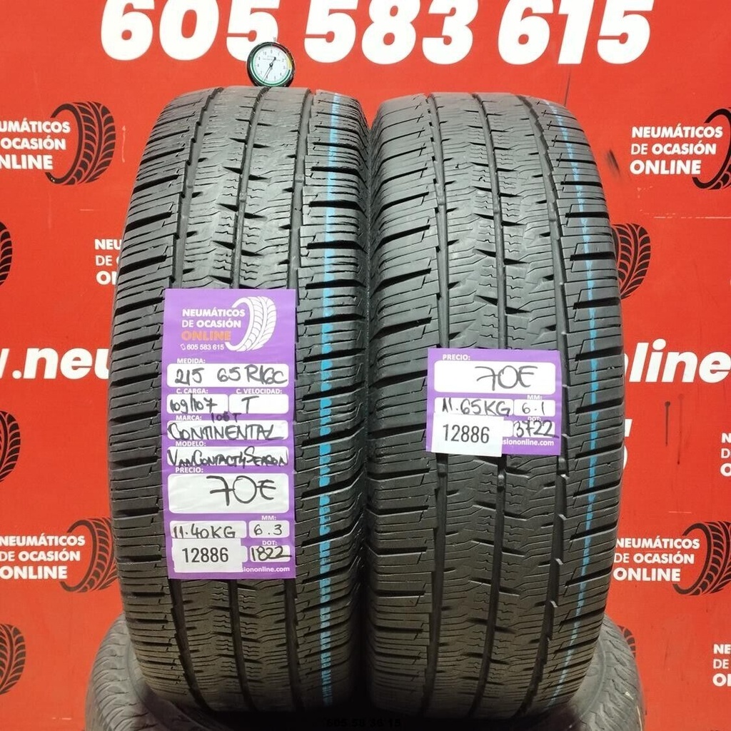 2x 215 65 R16C 109/107T CONTINENTAL VAN CONTACT 4SEASON 6.3/6.1mm REF:12886