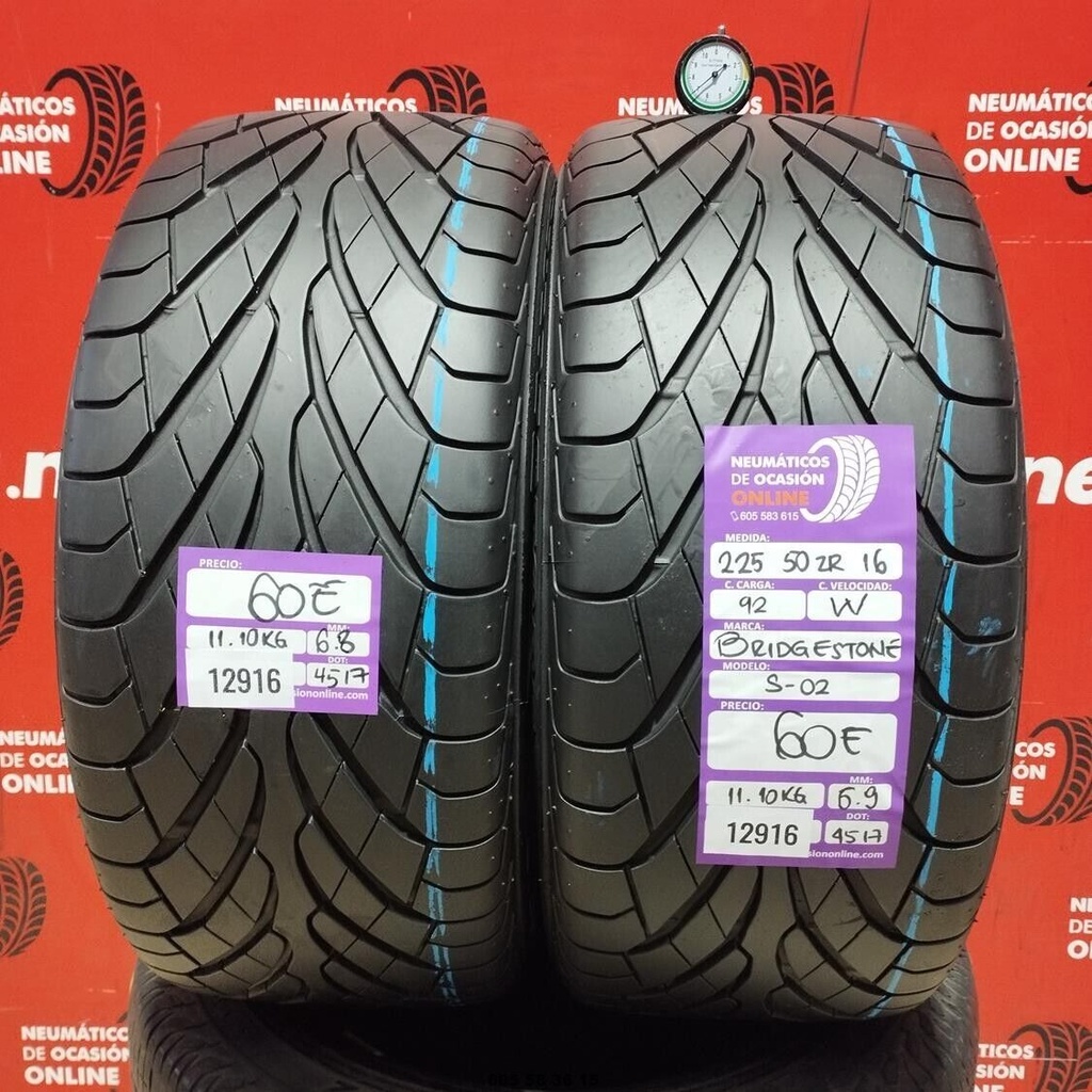 2x 225 50 ZR16 92W BRIDGESTONE S-02 6.8/6.9mm REF:12916