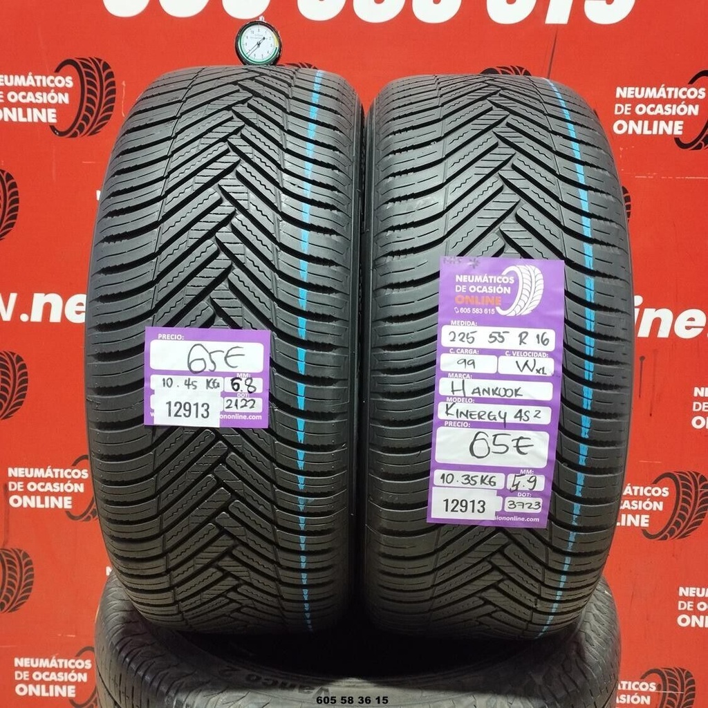 2x 225 55 R16 99WXL HANKOOK KINERGY 4S2 M+S* 6.8/5.9mm REF:12913