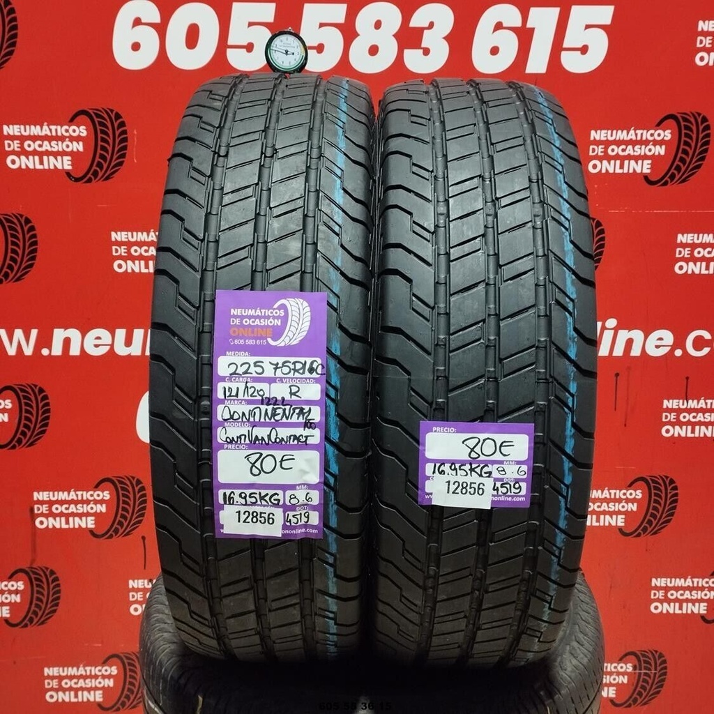 2x 225 75 R16C 121/120R CONTINENTAL CONTI VANCONTACT 8.6/8.6mm REF:12856