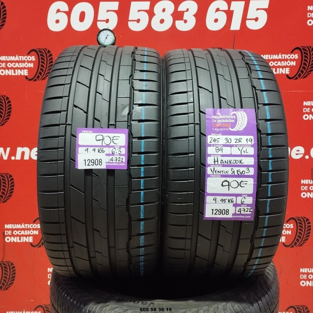 2x 245 30 ZR19 89YXL HANKOOK VENTUS S1 EVO3 6.3/6.0mm REF:12908