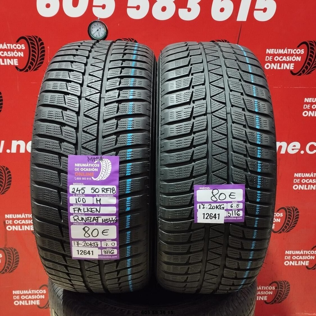 2x 245 50 R18 100H FALKEN RUNFLAT M+S* 7.0/6.8mm REF:12641