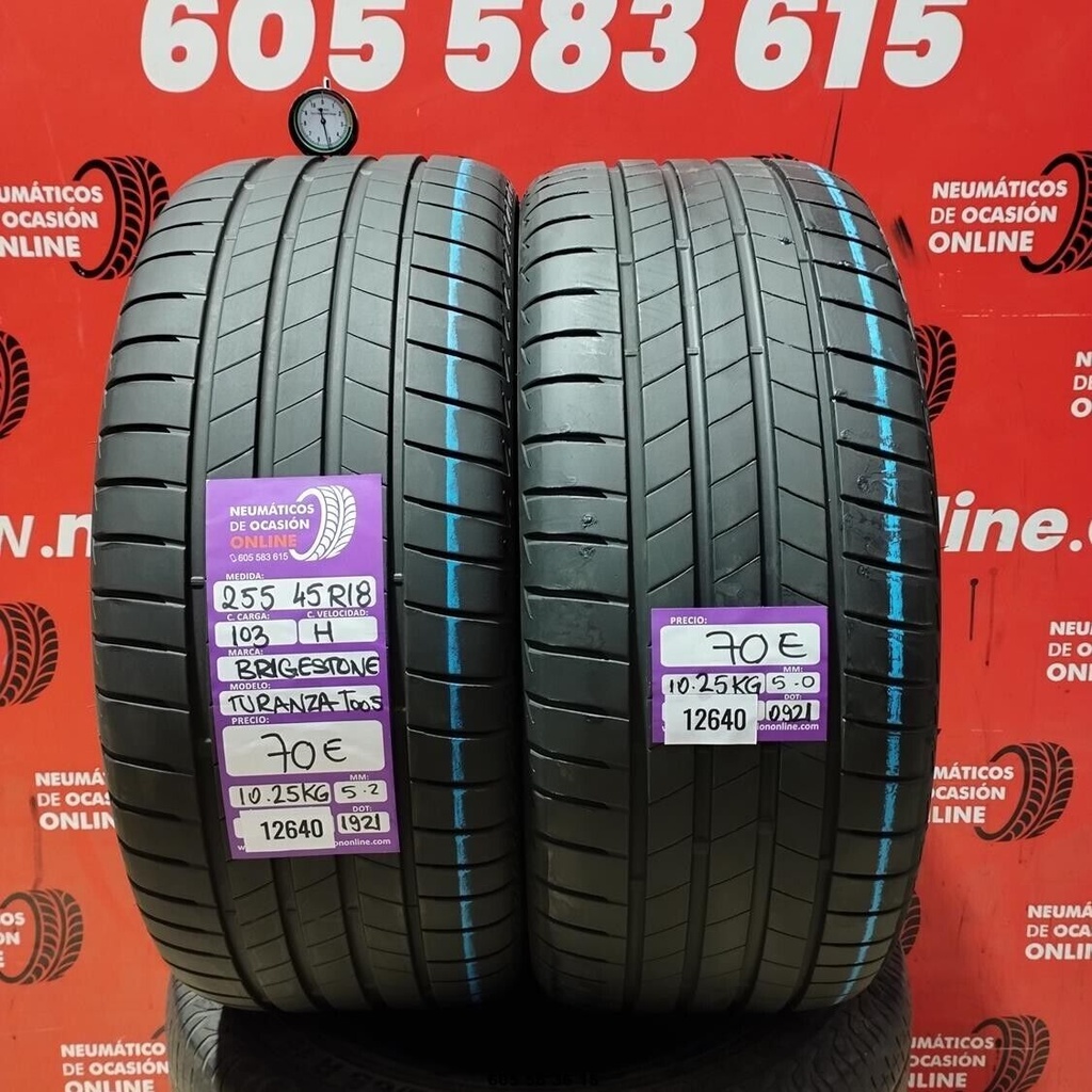 2x 255 45 R18 103H BRIDGESTONE TURANZA T005 5.2/5.0mm REF:12640