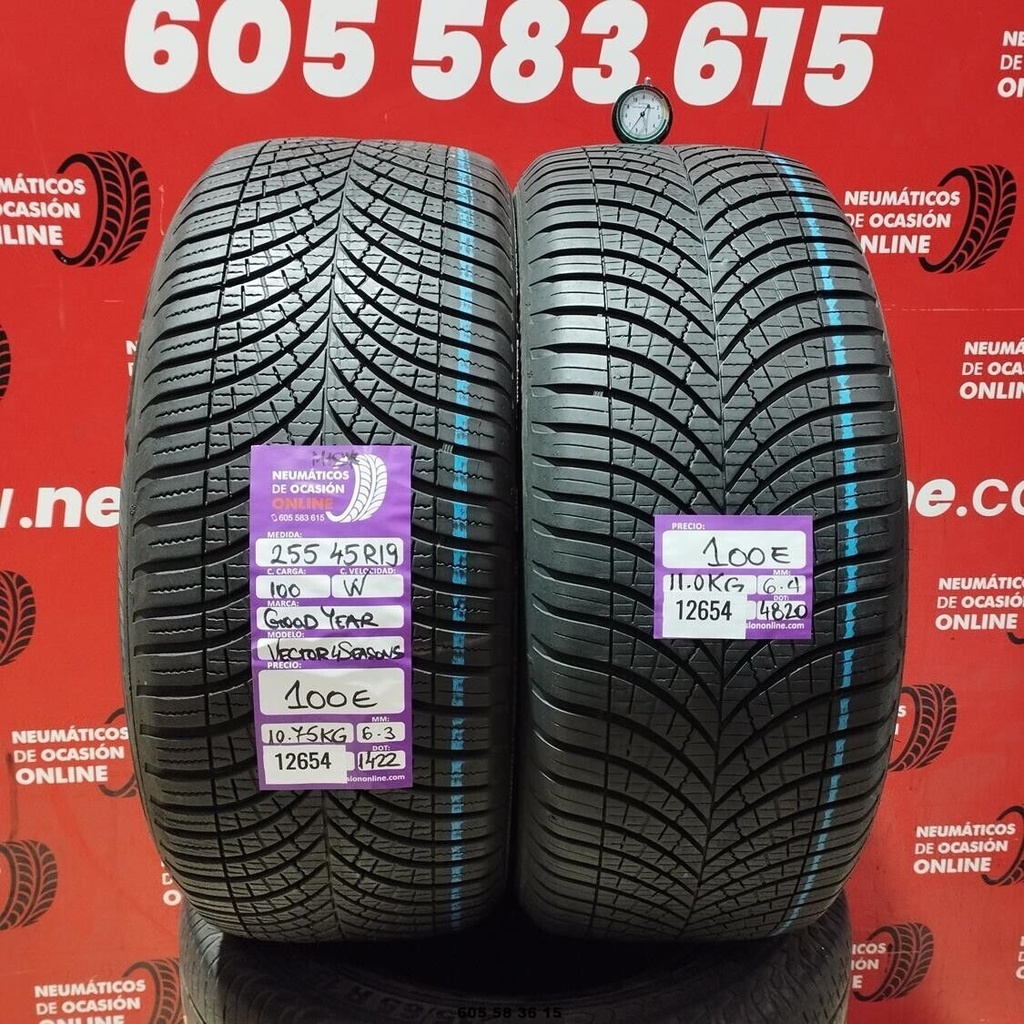 2x 255 45 R19 100W GOODYEAR VECTOR 4SEASONS M+S* 6.3/6.4mm REF:12654