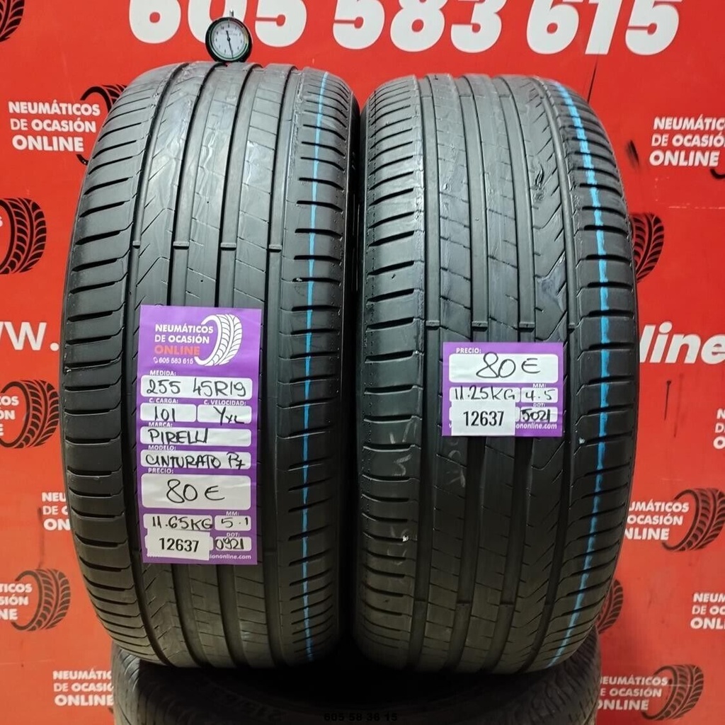 2x 255 45 19 101YXL PIRELLI CINTURATO P7 5.1/4.5mm REF:12637