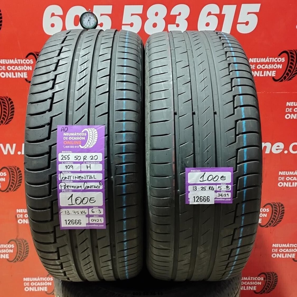 2x 255 50 R20 109H CONTINENTAL PREMIUM CONTACT6 AO 6.3/5.8mm REF:12666