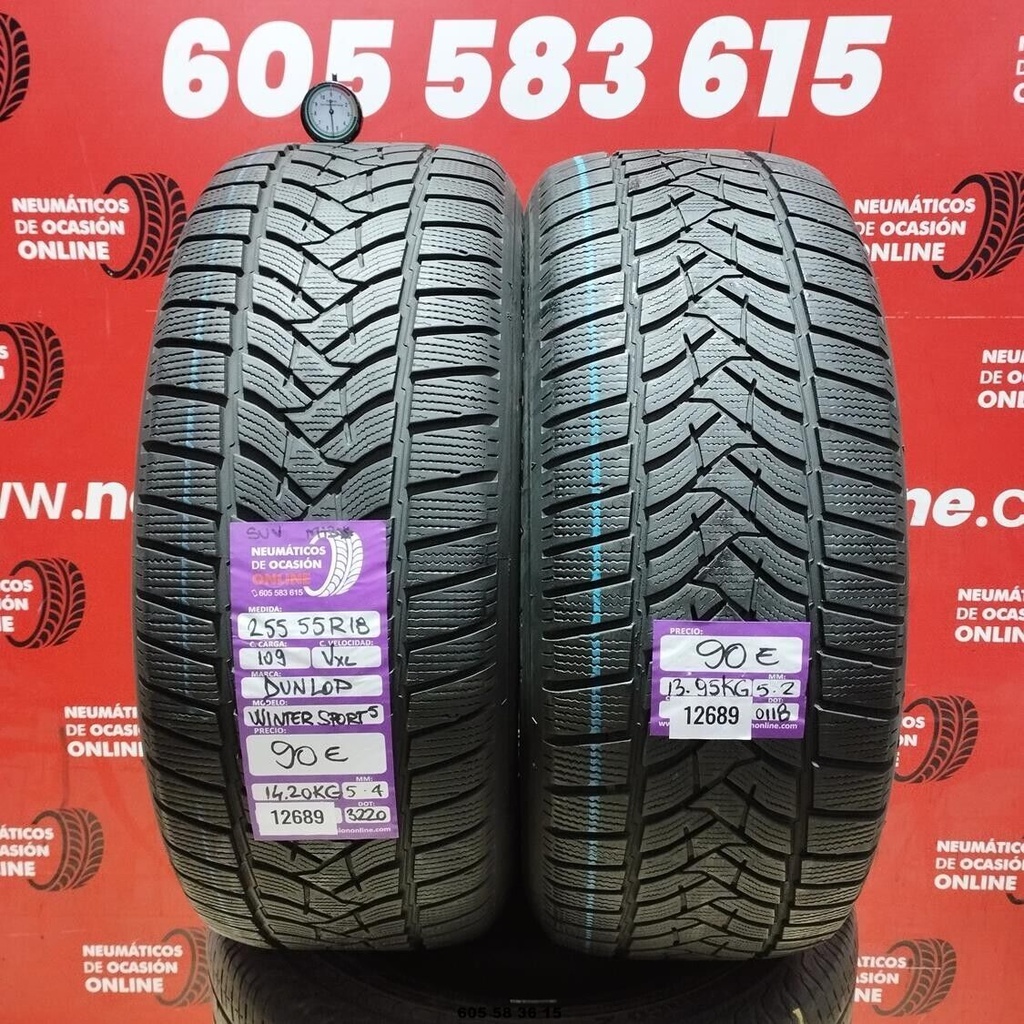 2x 255 55 R18 109VXL DUNLOP WINTER SPORT5 SUV M+S* 5.4/5.2mm REF:12689