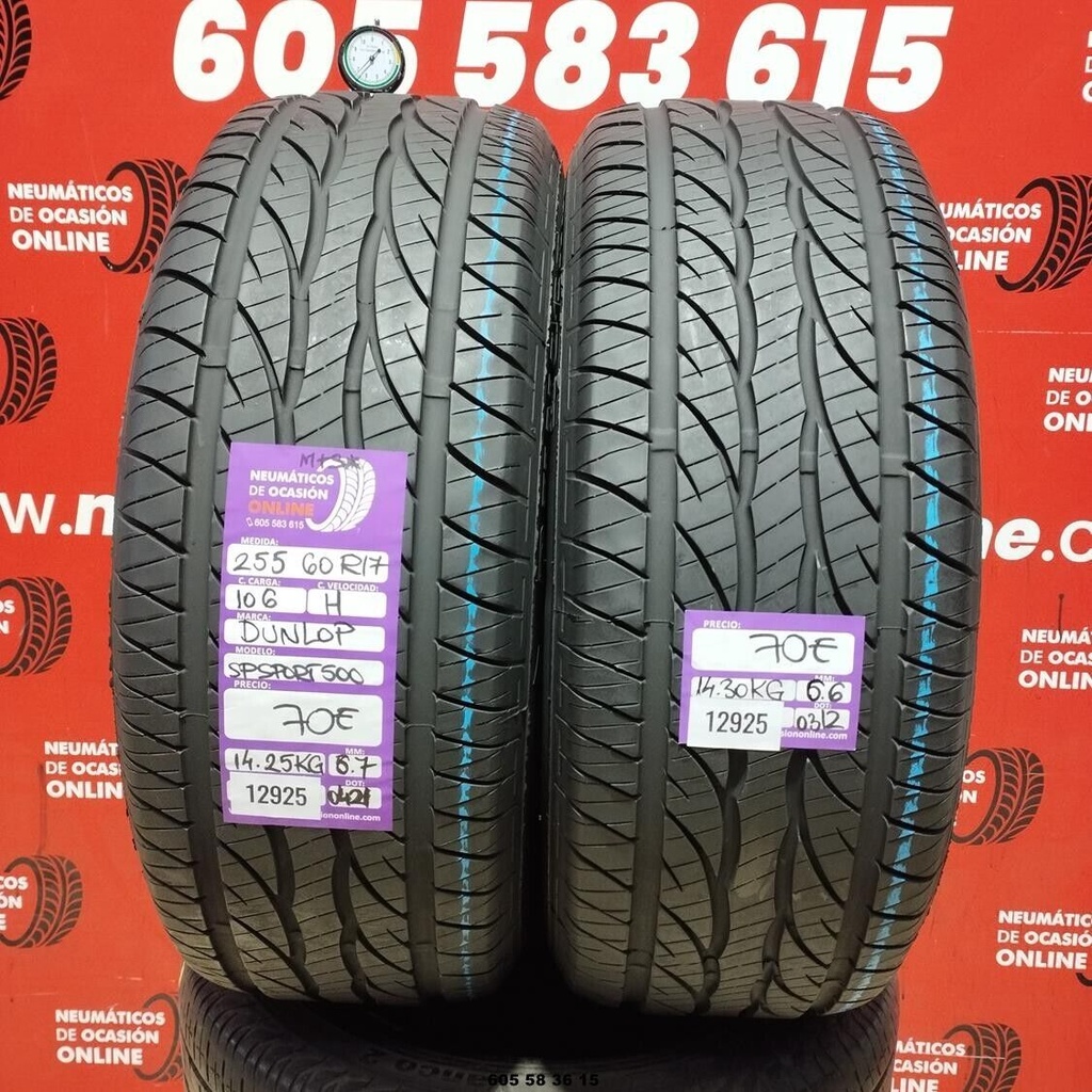 2x 255 60 R17 106H DUNLOP SP SPORT 500 M+S* 6.7/6.6mm REF:12925