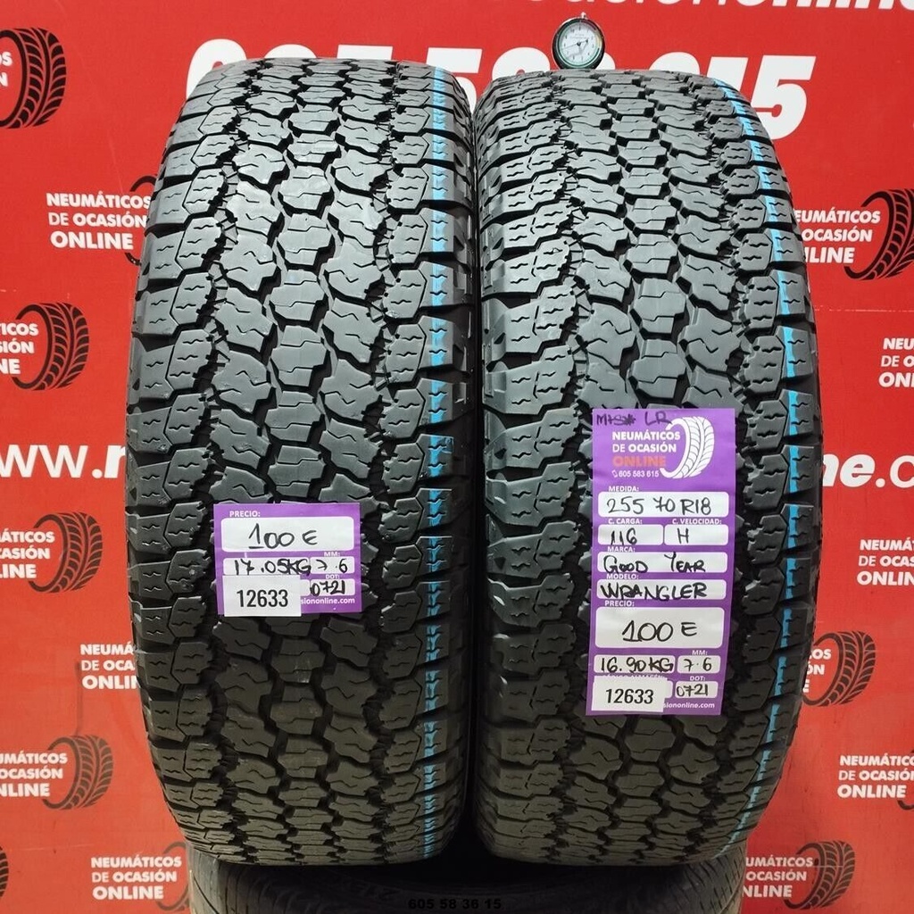 2x 255 70 R18 116H GOODYEAR WRANGLER M+S* LR 7.6/7.6mm REF:12633