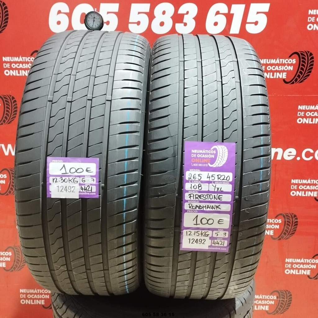 2x 265 45 R20 108YXL FIRESTONE ROADHAWK 5.7/5.3mm REF:12492