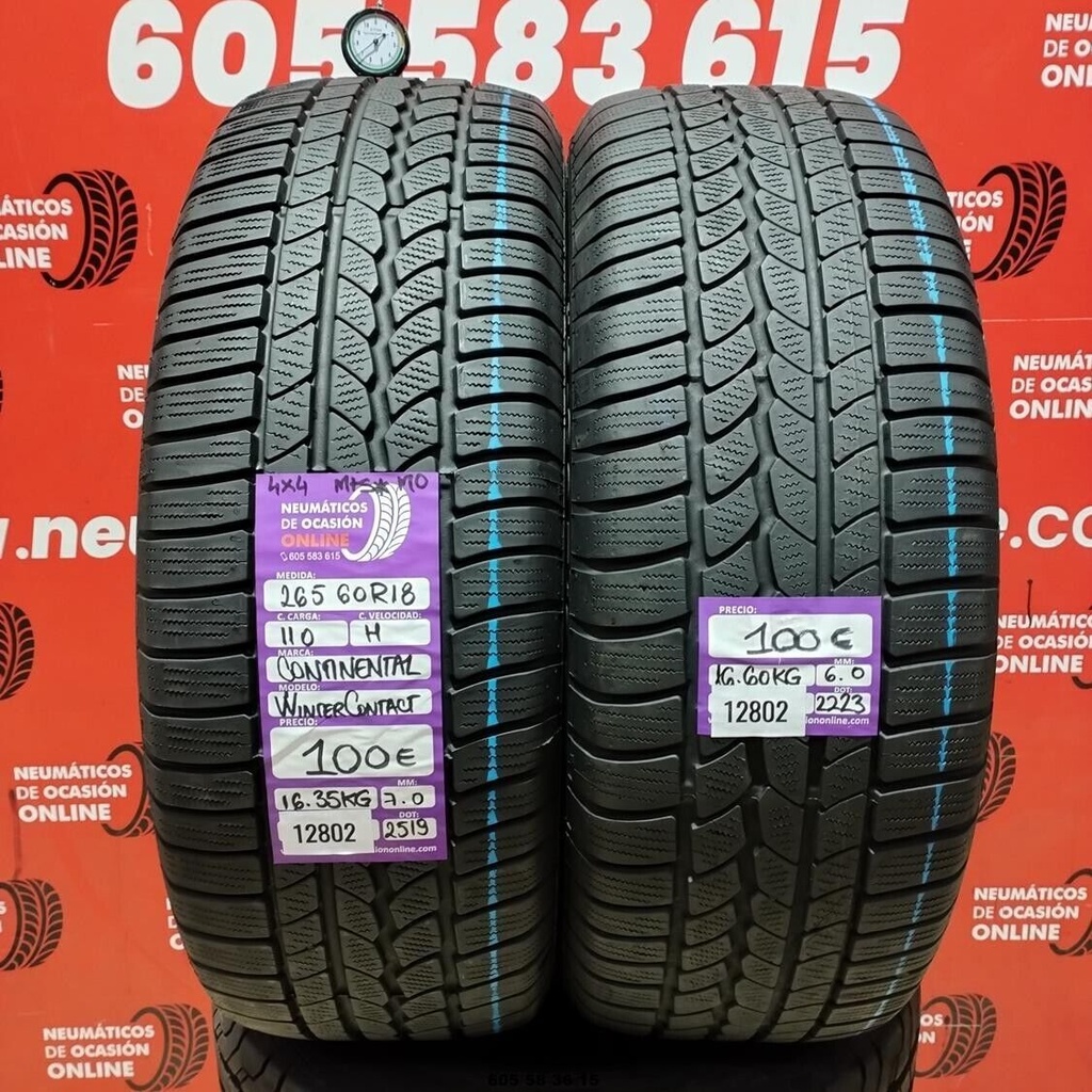 2x 265 60 R18 110H CONTINENTAL WINTER CONTACT 4X4 M+S* MO 7.0/6.0mm REF:12802