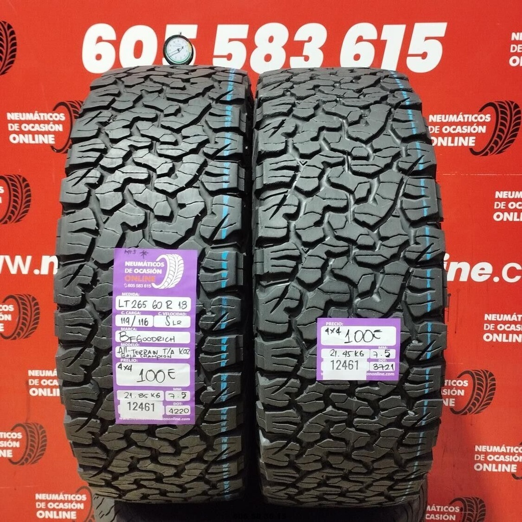 2x 265 60 R18 119SLR BFGOODRICH ALL-TERRAIN 4X4 7.5/7.5mm REF:12461