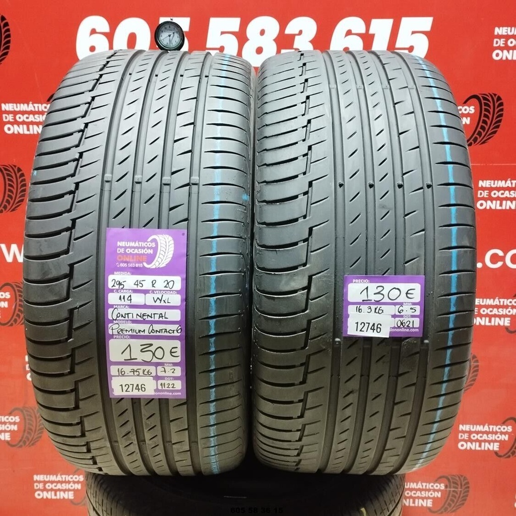 2x 295 45 R20 114WXL CONTINENTAL PREMIUM CONTACT6 7.2/6.5mm REF:12746