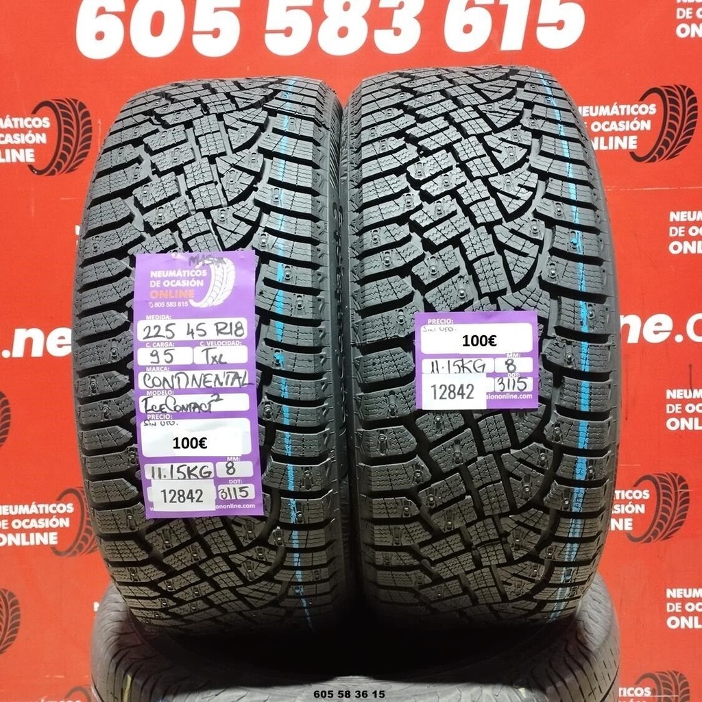 2x 225 45 R18 95TXL CONTINENTAL ICECONTACT2 M+S* DOT:3115(SIN USO) Ref:12842